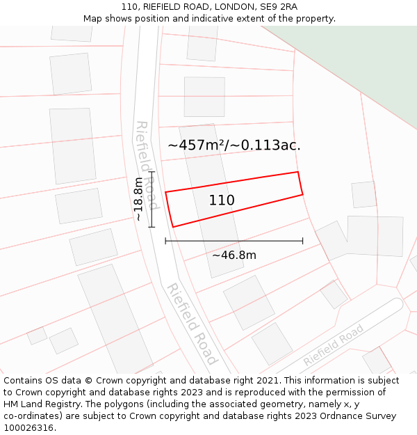 110, RIEFIELD ROAD, LONDON, SE9 2RA: Plot and title map