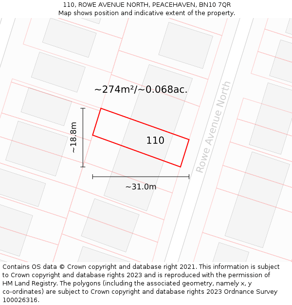 110, ROWE AVENUE NORTH, PEACEHAVEN, BN10 7QR: Plot and title map