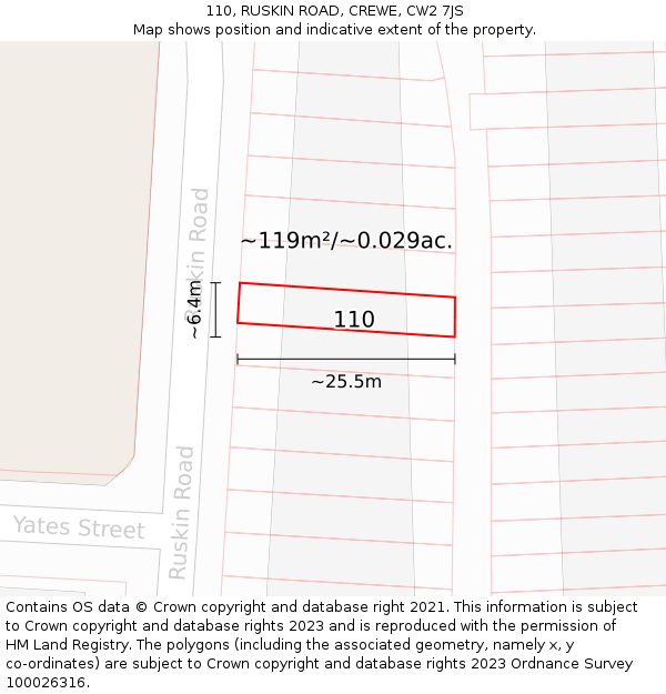 110, RUSKIN ROAD, CREWE, CW2 7JS: Plot and title map