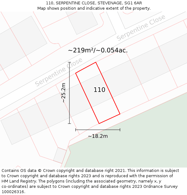 110, SERPENTINE CLOSE, STEVENAGE, SG1 6AR: Plot and title map