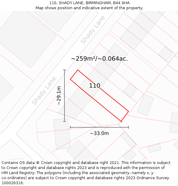 110, SHADY LANE, BIRMINGHAM, B44 9HA: Plot and title map