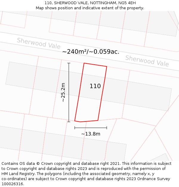 110, SHERWOOD VALE, NOTTINGHAM, NG5 4EH: Plot and title map