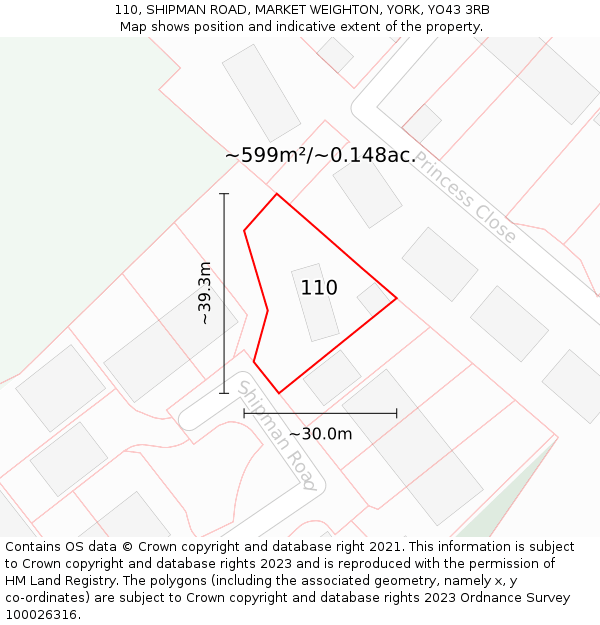 110, SHIPMAN ROAD, MARKET WEIGHTON, YORK, YO43 3RB: Plot and title map