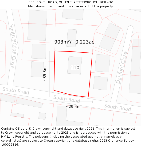 110, SOUTH ROAD, OUNDLE, PETERBOROUGH, PE8 4BP: Plot and title map