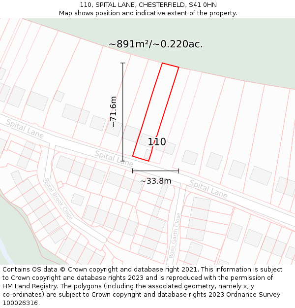 110, SPITAL LANE, CHESTERFIELD, S41 0HN: Plot and title map