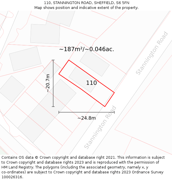 110, STANNINGTON ROAD, SHEFFIELD, S6 5FN: Plot and title map