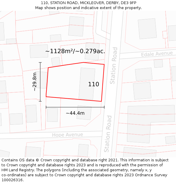 110, STATION ROAD, MICKLEOVER, DERBY, DE3 9FP: Plot and title map