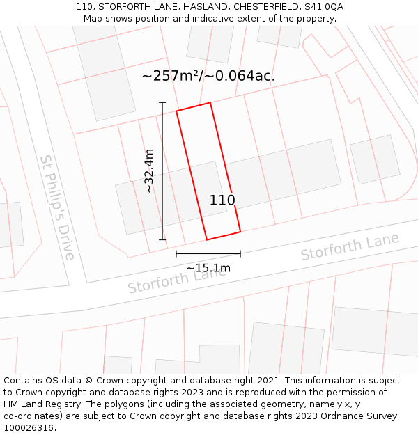 110, STORFORTH LANE, HASLAND, CHESTERFIELD, S41 0QA: Plot and title map