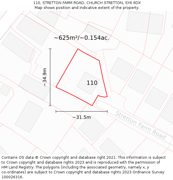 110, STRETTON FARM ROAD, CHURCH STRETTON, SY6 6DX: Plot and title map