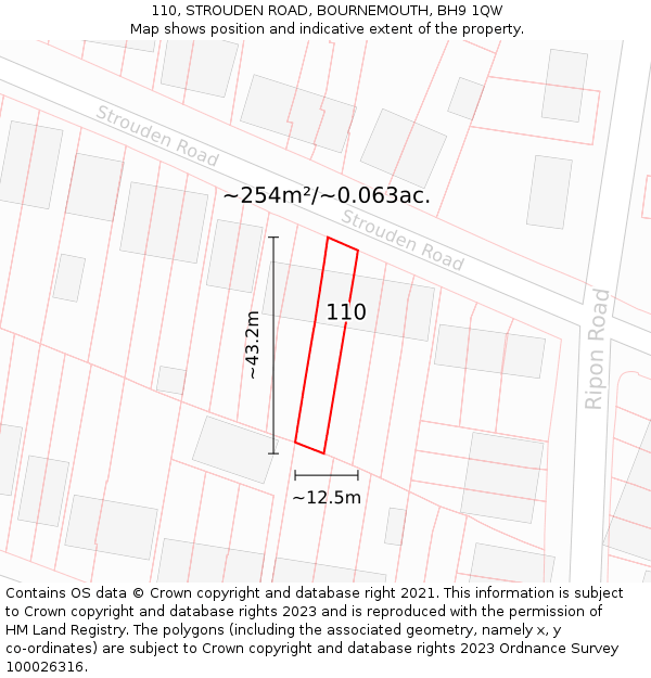 110, STROUDEN ROAD, BOURNEMOUTH, BH9 1QW: Plot and title map