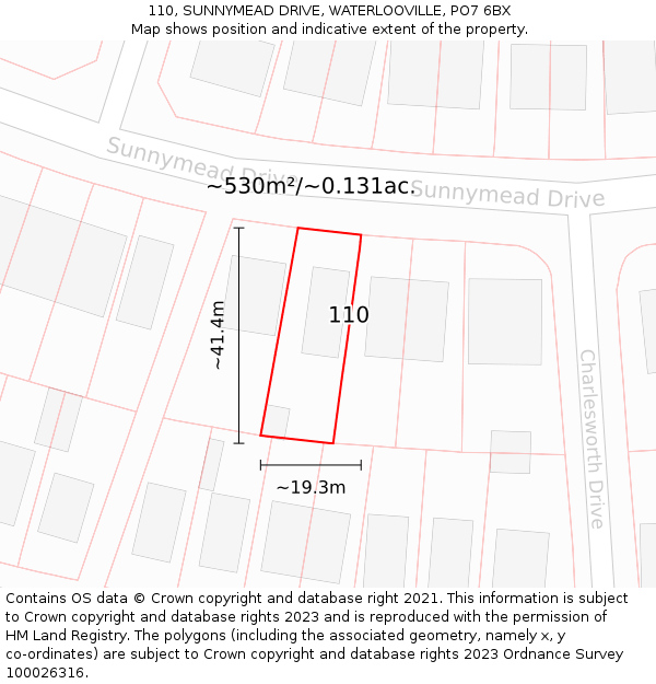 110, SUNNYMEAD DRIVE, WATERLOOVILLE, PO7 6BX: Plot and title map