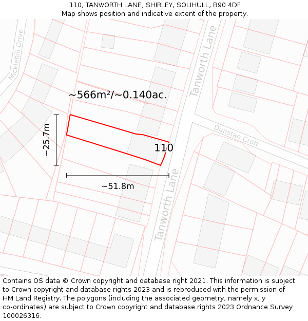 110, TANWORTH LANE, SHIRLEY, SOLIHULL, B90 4DF: Plot and title map