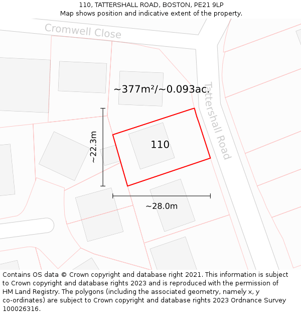 110, TATTERSHALL ROAD, BOSTON, PE21 9LP: Plot and title map