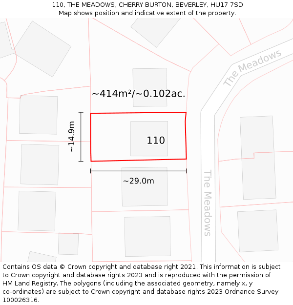 110, THE MEADOWS, CHERRY BURTON, BEVERLEY, HU17 7SD: Plot and title map