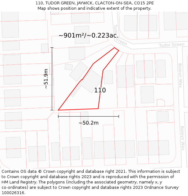 110, TUDOR GREEN, JAYWICK, CLACTON-ON-SEA, CO15 2PE: Plot and title map