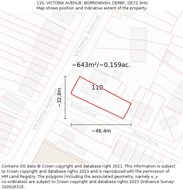 110, VICTORIA AVENUE, BORROWASH, DERBY, DE72 3HG: Plot and title map