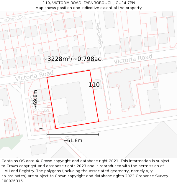110, VICTORIA ROAD, FARNBOROUGH, GU14 7PN: Plot and title map