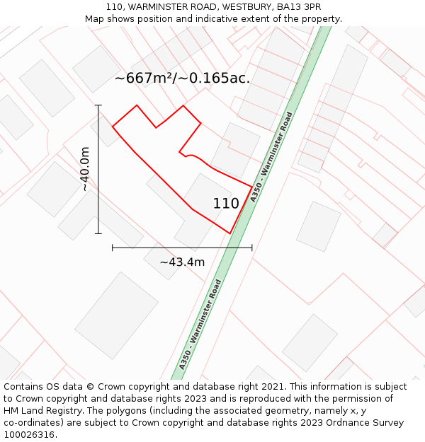 110, WARMINSTER ROAD, WESTBURY, BA13 3PR: Plot and title map