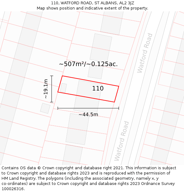 110, WATFORD ROAD, ST ALBANS, AL2 3JZ: Plot and title map