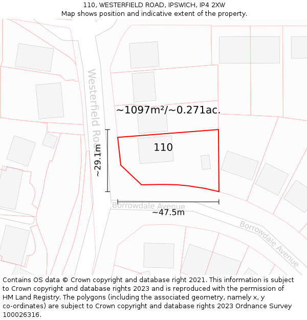 110, WESTERFIELD ROAD, IPSWICH, IP4 2XW: Plot and title map