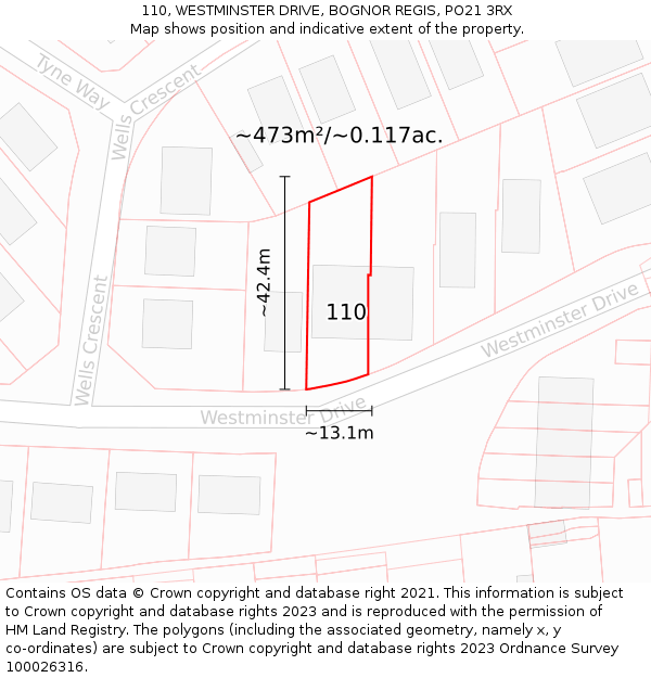 110, WESTMINSTER DRIVE, BOGNOR REGIS, PO21 3RX: Plot and title map