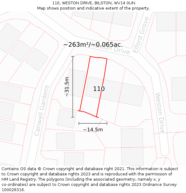 110, WESTON DRIVE, BILSTON, WV14 0UN: Plot and title map