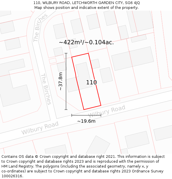 110, WILBURY ROAD, LETCHWORTH GARDEN CITY, SG6 4JQ: Plot and title map