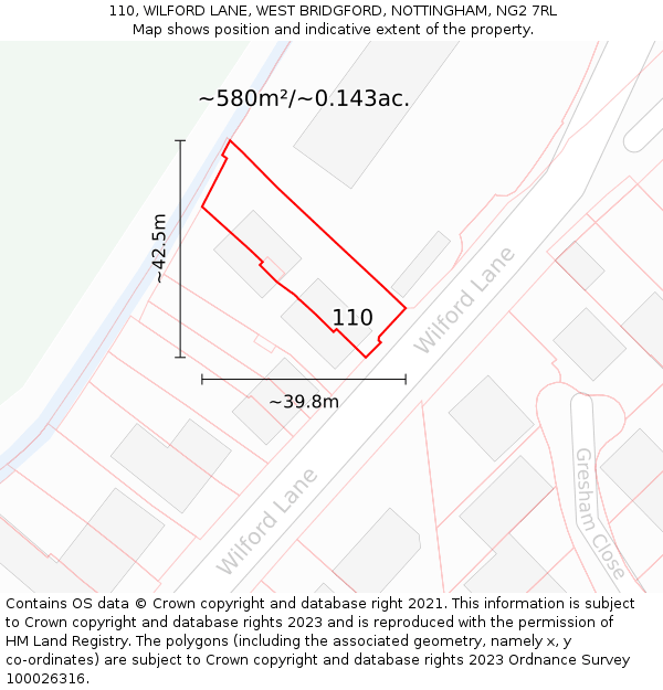 110, WILFORD LANE, WEST BRIDGFORD, NOTTINGHAM, NG2 7RL: Plot and title map