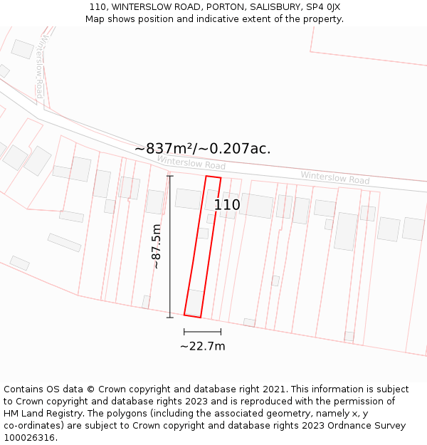 110, WINTERSLOW ROAD, PORTON, SALISBURY, SP4 0JX: Plot and title map