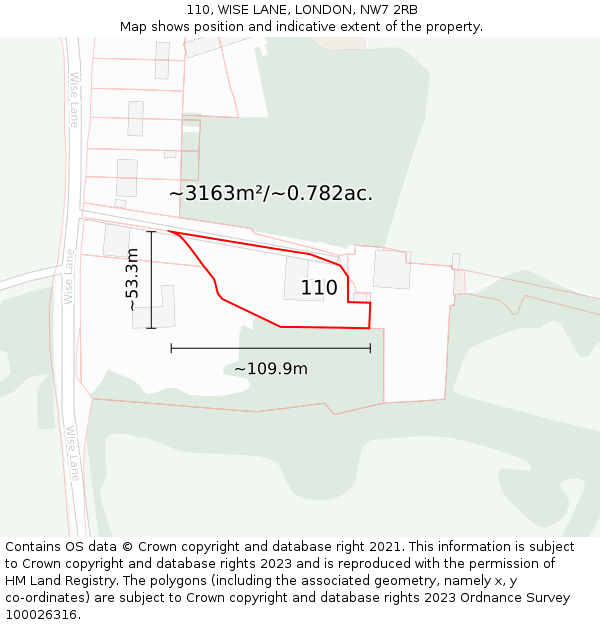 110, WISE LANE, LONDON, NW7 2RB: Plot and title map