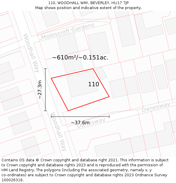 110, WOODHALL WAY, BEVERLEY, HU17 7JP: Plot and title map