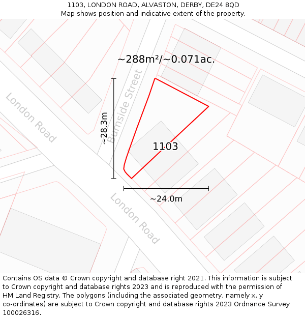 1103, LONDON ROAD, ALVASTON, DERBY, DE24 8QD: Plot and title map