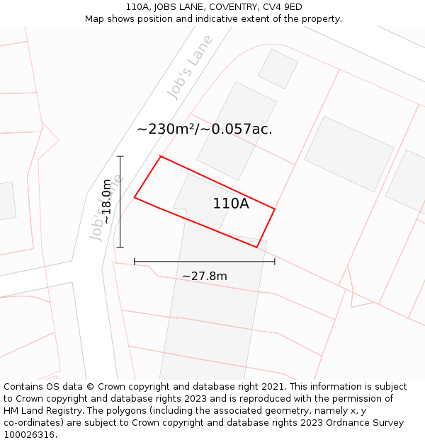 110A, JOBS LANE, COVENTRY, CV4 9ED: Plot and title map