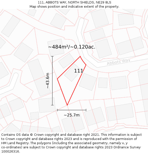 111, ABBOTS WAY, NORTH SHIELDS, NE29 8LS: Plot and title map