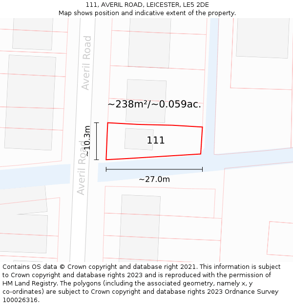 111, AVERIL ROAD, LEICESTER, LE5 2DE: Plot and title map