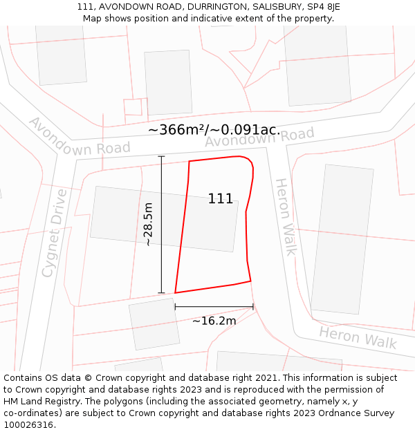 111, AVONDOWN ROAD, DURRINGTON, SALISBURY, SP4 8JE: Plot and title map