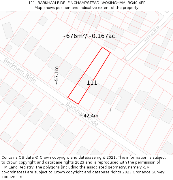 111, BARKHAM RIDE, FINCHAMPSTEAD, WOKINGHAM, RG40 4EP: Plot and title map