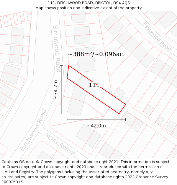 111, BIRCHWOOD ROAD, BRISTOL, BS4 4QS: Plot and title map