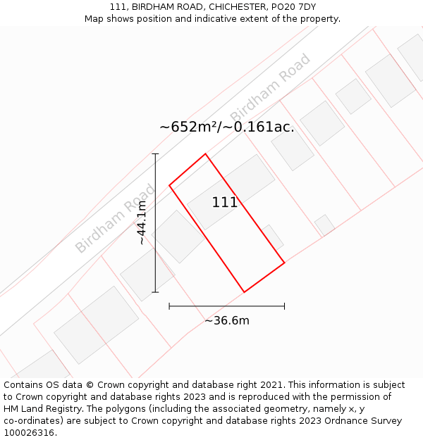 111, BIRDHAM ROAD, CHICHESTER, PO20 7DY: Plot and title map