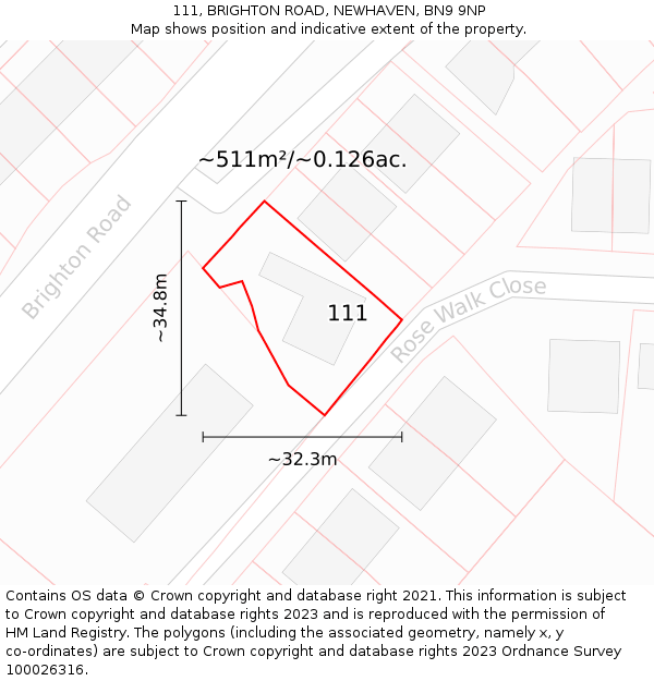 111, BRIGHTON ROAD, NEWHAVEN, BN9 9NP: Plot and title map