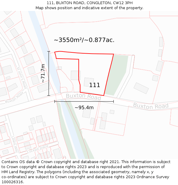 111, BUXTON ROAD, CONGLETON, CW12 3PH: Plot and title map