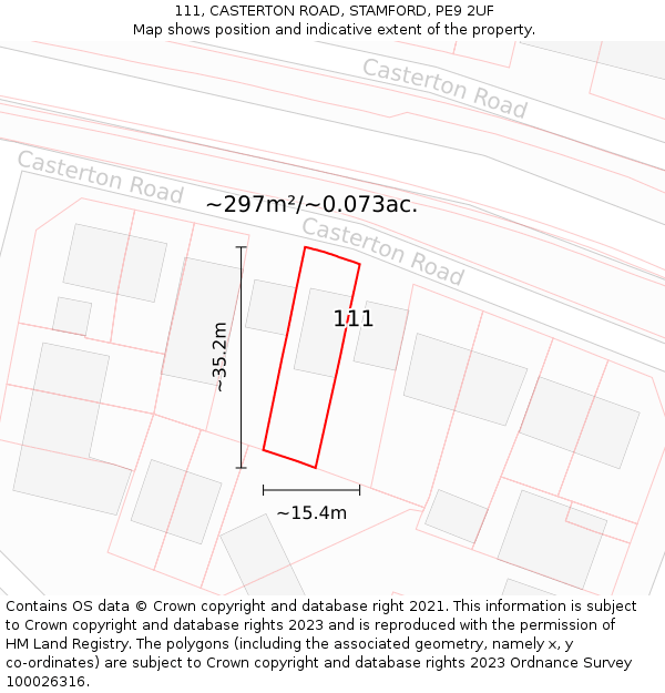 111, CASTERTON ROAD, STAMFORD, PE9 2UF: Plot and title map