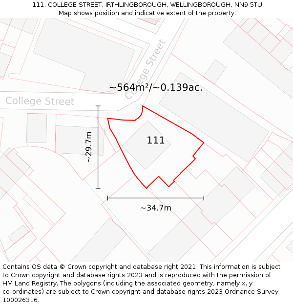 111, COLLEGE STREET, IRTHLINGBOROUGH, WELLINGBOROUGH, NN9 5TU: Plot and title map