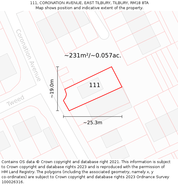 111, CORONATION AVENUE, EAST TILBURY, TILBURY, RM18 8TA: Plot and title map