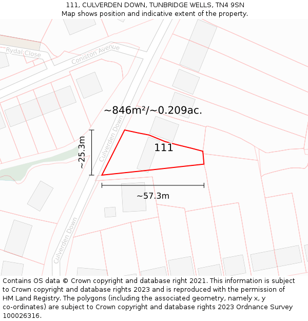 111, CULVERDEN DOWN, TUNBRIDGE WELLS, TN4 9SN: Plot and title map