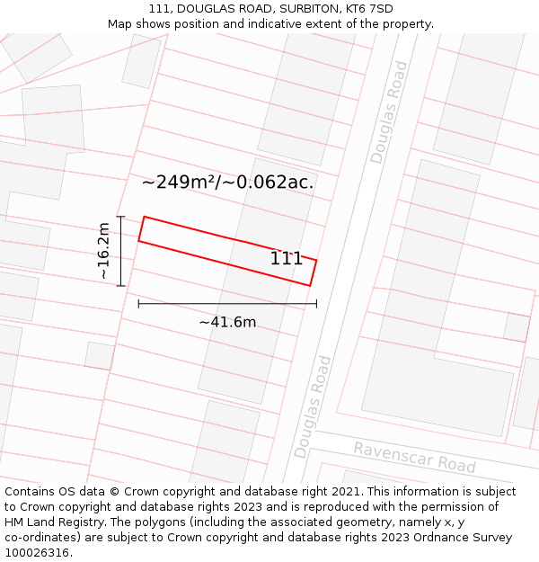 111, DOUGLAS ROAD, SURBITON, KT6 7SD: Plot and title map