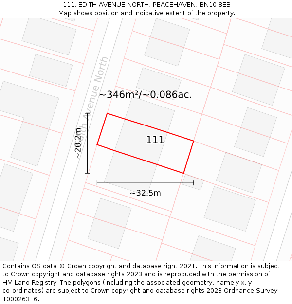 111, EDITH AVENUE NORTH, PEACEHAVEN, BN10 8EB: Plot and title map