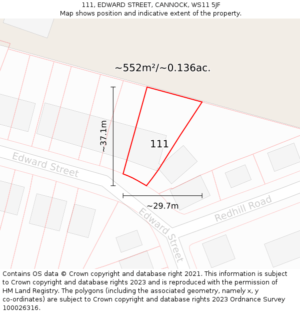 111, EDWARD STREET, CANNOCK, WS11 5JF: Plot and title map