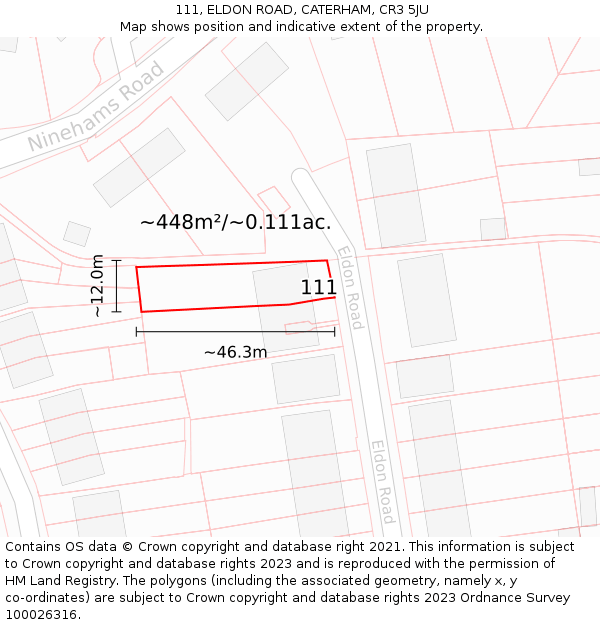 111, ELDON ROAD, CATERHAM, CR3 5JU: Plot and title map