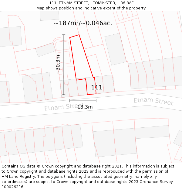 111, ETNAM STREET, LEOMINSTER, HR6 8AF: Plot and title map